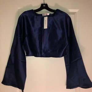 Dark Blue Long Sleeve Crop Top